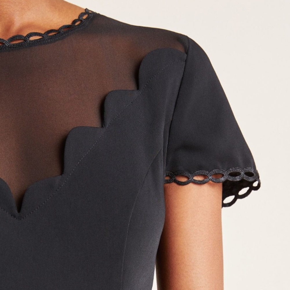 Anthro Harlyn Adeline Black Scalloped Sheer Top Jumpsuit XS - Picture 3 of 4